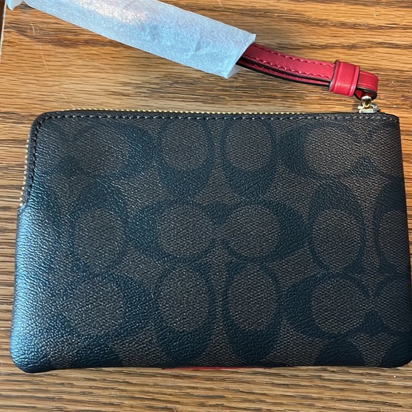 Coach Brown/red corner zip wristlet - Picture 2 of 4